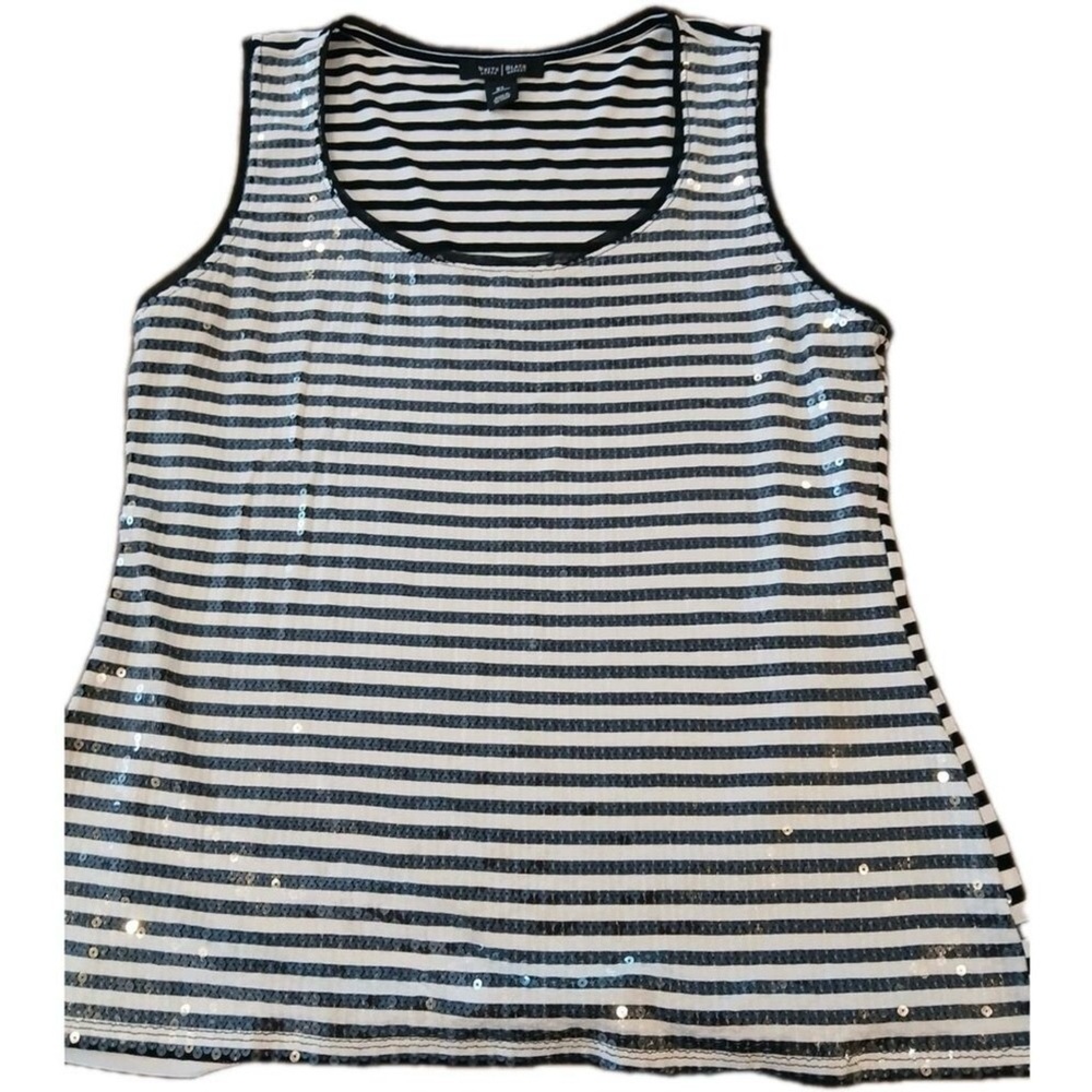 White House Black Market Black and White Striped Tank Top